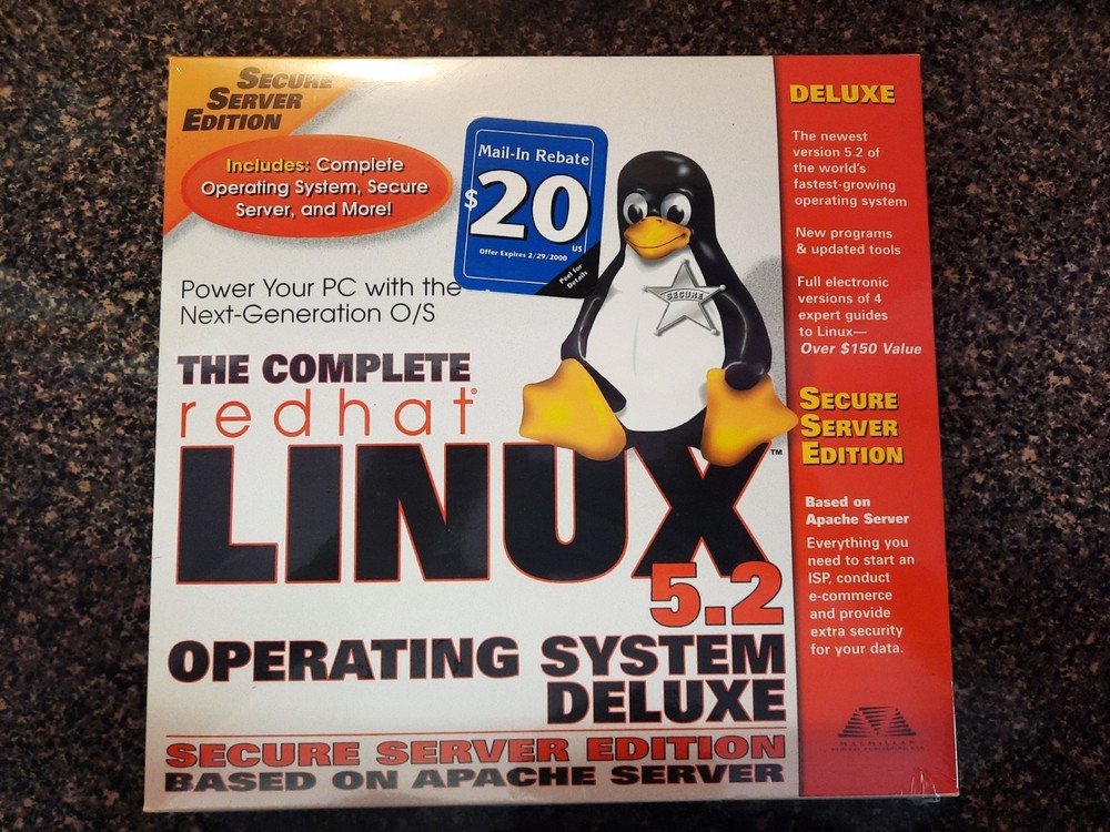 Vintage Complete Redhat Linux 5.2 Operating System Deluxe Brand New Sealed Box