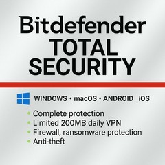 Bitdefender Total Security 2026 – 3 Years 10 Devices + Daily VPN