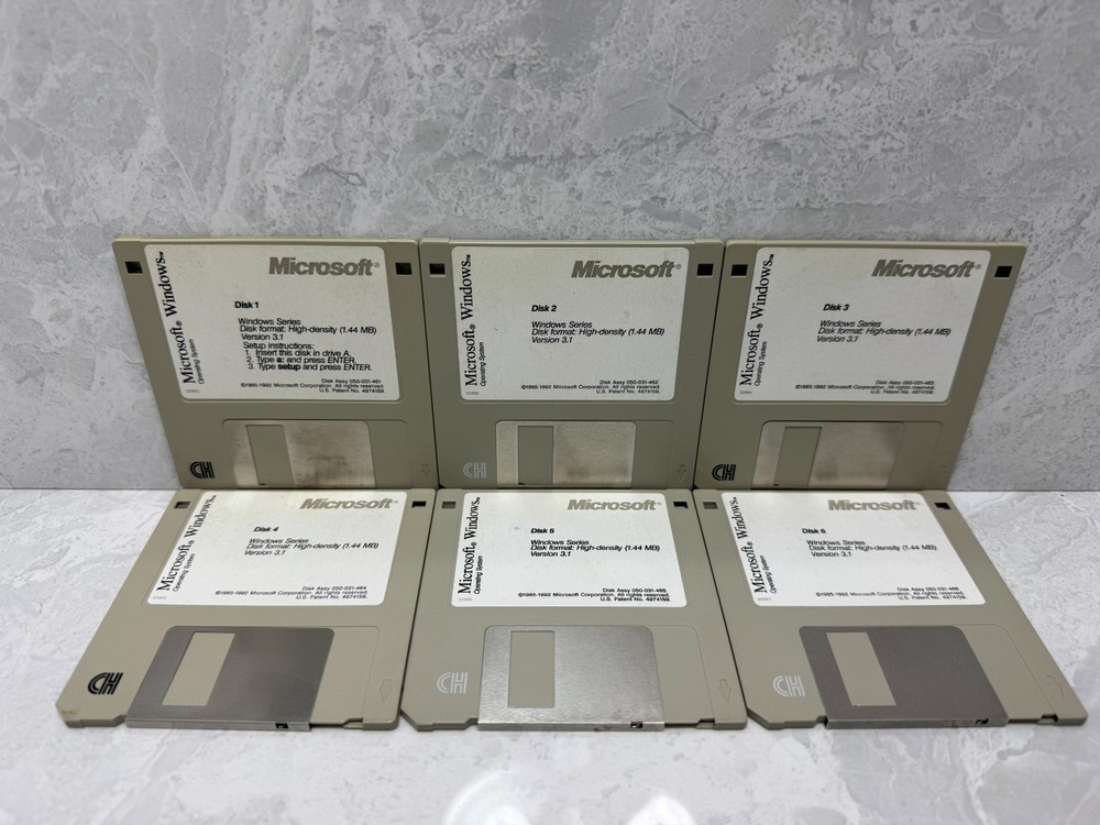 Microsoft Windows 3.1 Operating System 3.5″ Floppy Disk (1-6) Full Set Retail