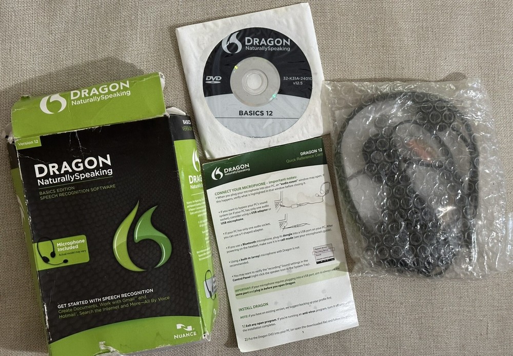 Nuance Dragon Naturally Speaking Basics – Version 12 (DVD, 2013 1-Disc) Open Box