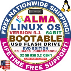AlmaLinux 9.1 USB Flash Drive | DVD EDITION | AMD64 for MAC, PC Alma Linux