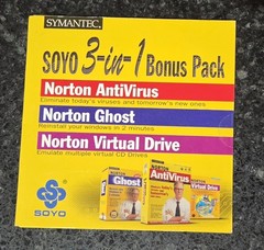 Symantec Soyo 3 In 1 Bonus Pack Norton AntiVirus, Ghost & Virtual Drive PC CD.
