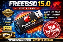 FreeBSD 15.0 Open Source UNIX OS Bootable USB | Live & Installer | UEFI & Legacy