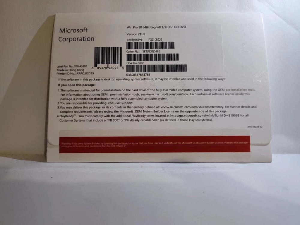 Microsoft Windows 10 Pro – FQC-08930 (64-bit, OEM DVD)