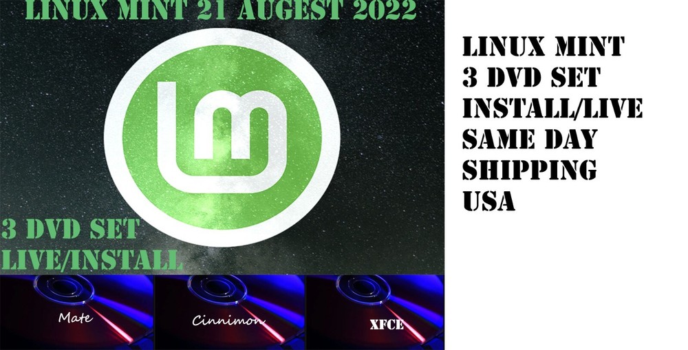 Linux Mint 21 ‘3″ DVD SET MATE Cinnamon XFCE Latest Version Fast Shipping USA  