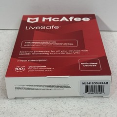 McAfee LiveSafe 2026 Unlimited Devices, Antivirus Internet, 1 Year, Sealed Box!