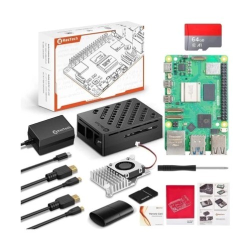 RasTech Raspberry Pi 5 16GB Kit 64GB Edition with Active Cooler,GaN 27W 5.1V5…